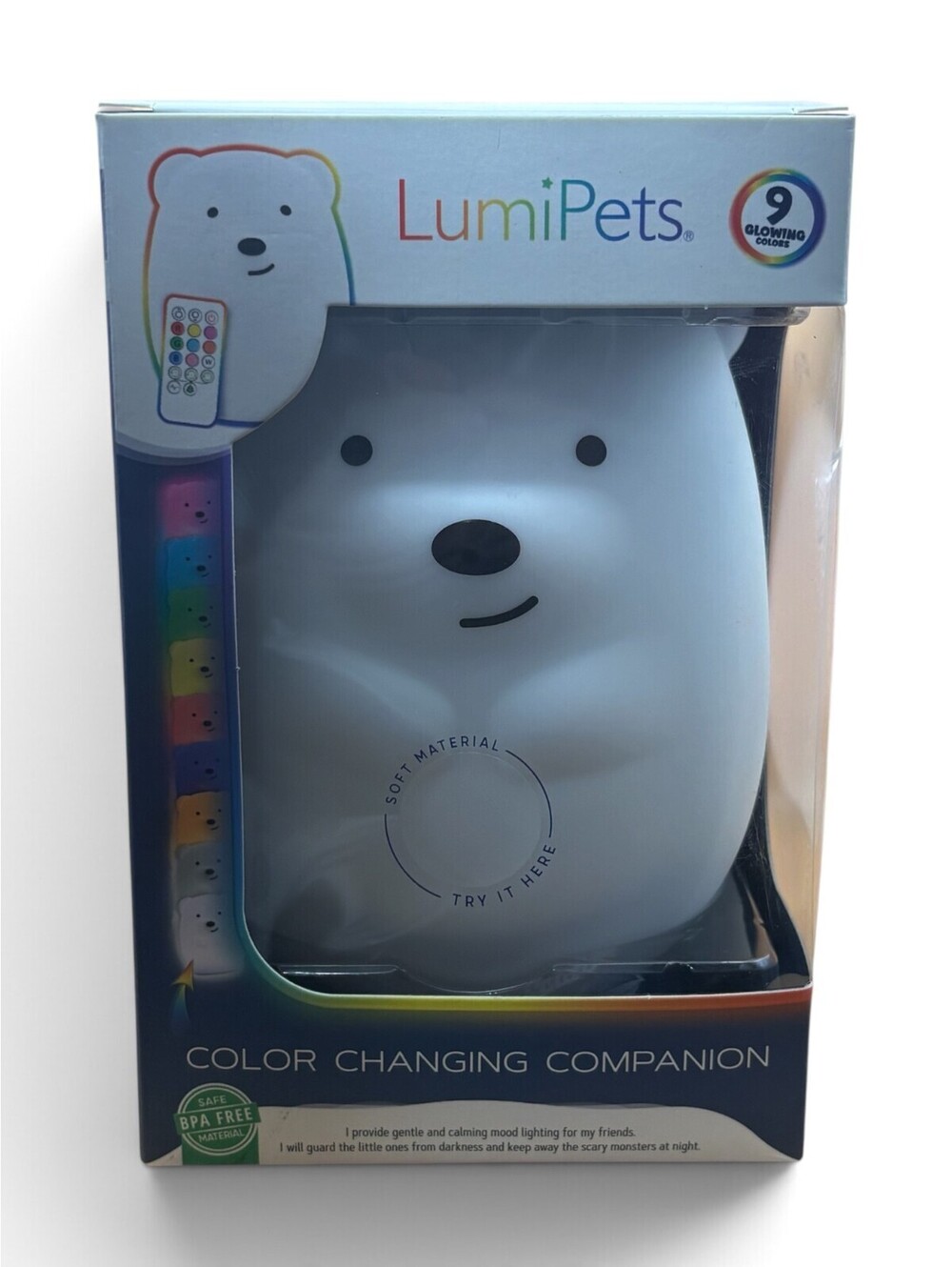 LumiPets Bear LED Night Light Remote 9 Color USB Rechargeable New 1809